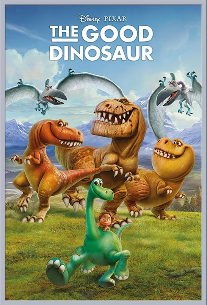 Poster Le Bon Dinosaure et Cadre Argenté Shinsuke avec Vitre Acrylique