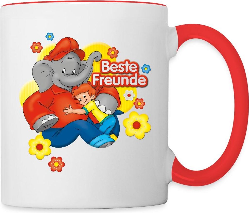 Spreadshirt Benjamin Blümchen Und Otto Sind Beste Freunde Tasse Zweifarbig, One size, Weiß/Rot