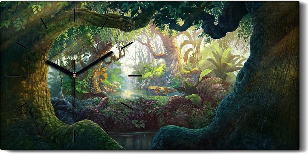 Dekor Leinwand Uhr Wandbilder Quarz 60x30 Malerei Fantasie Wald Bäume Natur - schwarze Hände