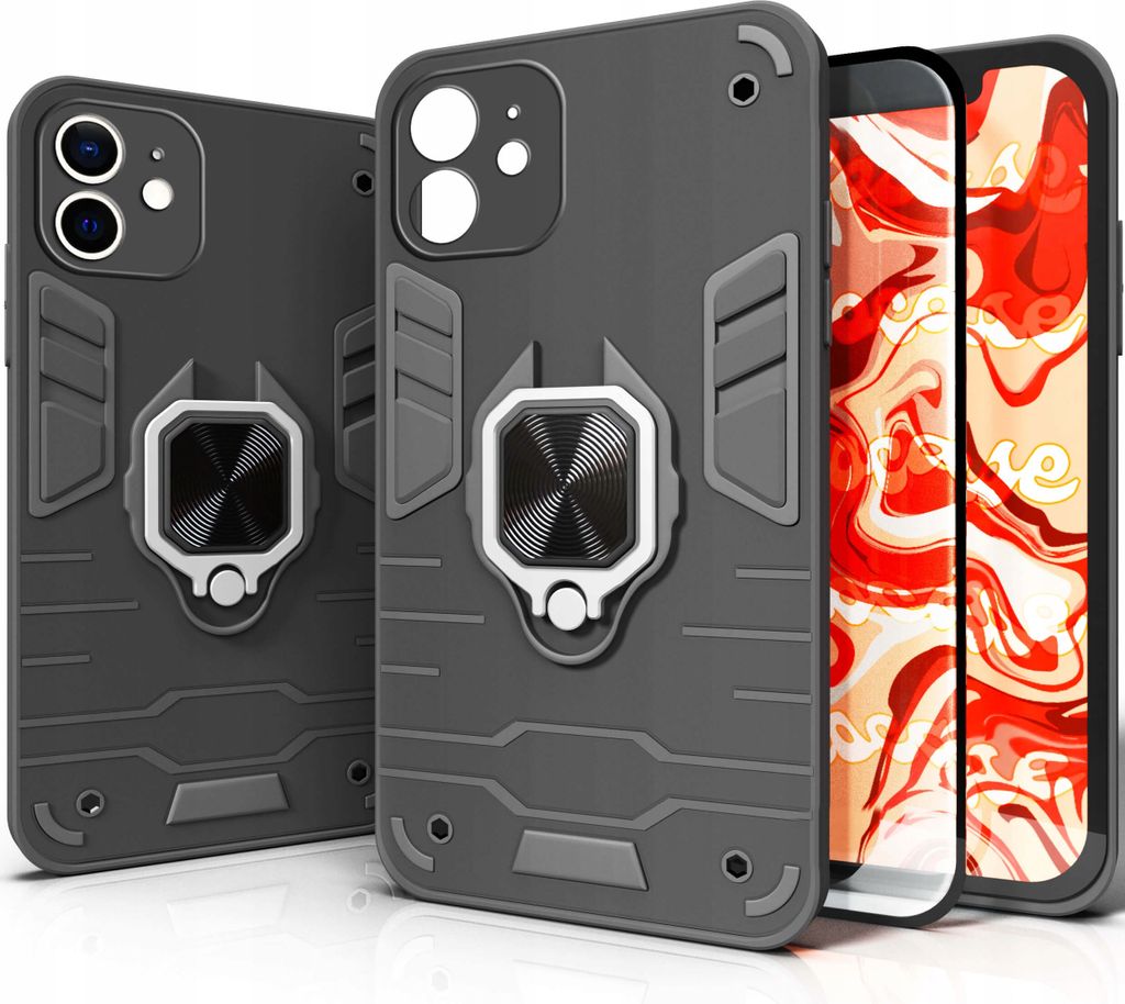 APPLE IPHONE 12 MINI hülle und glass | hüllen cover schwarz cover schutzhülle gepanzerte handyhülle Panzerhülle mir ständer Fingergriff | sch...