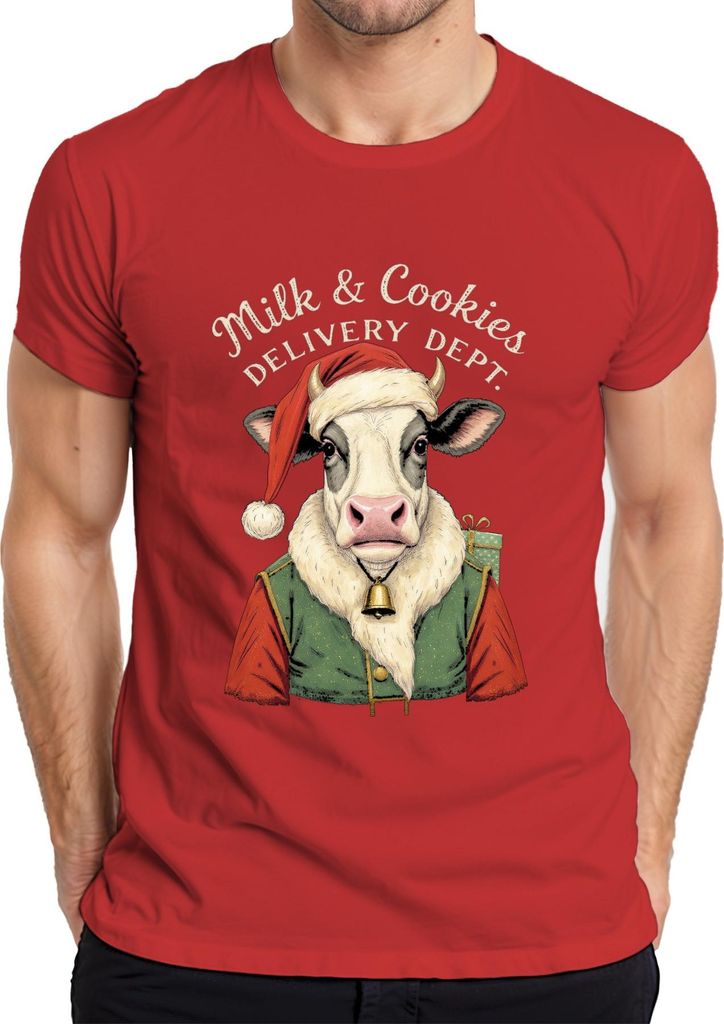 Milk Cookies Delivery Dept Weihnachten Kuh Santa Geschenk Lustig Herren T-Shirt, Rot, 3XL