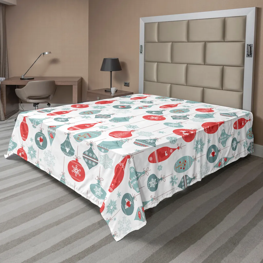Décoration de Chambre de Noël avec Drap Plat Vintage Bleu Rouge 260x228
