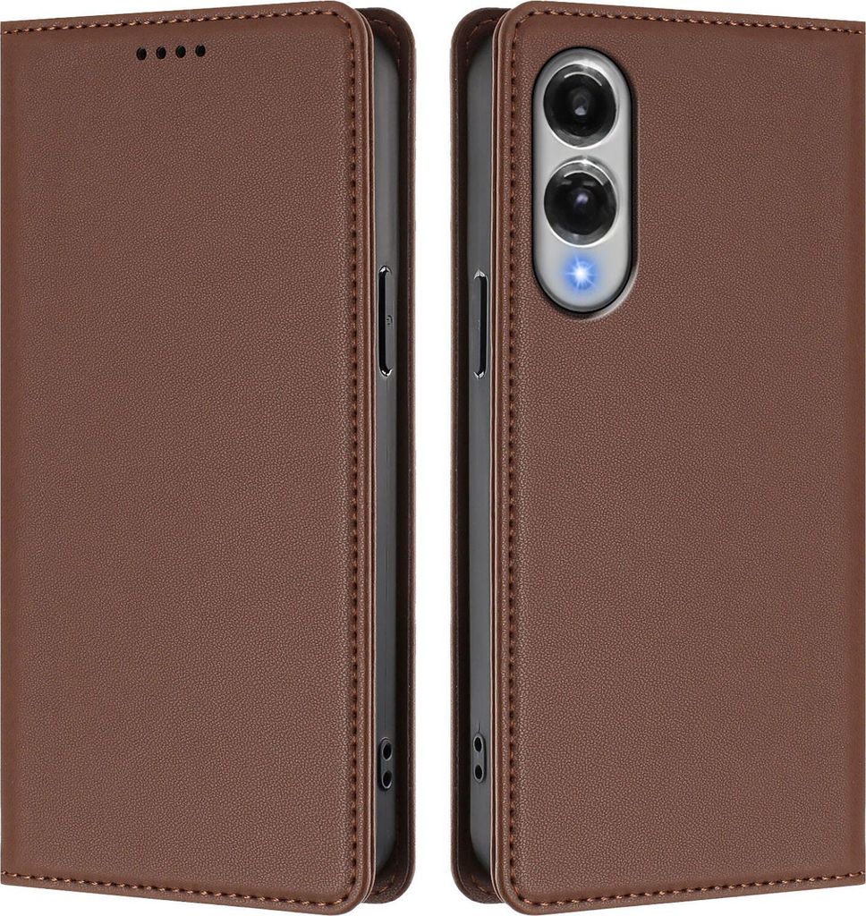 Handyhülle für Samsung Galaxy S25 Edge, Kunstleder Klapphülle Stoßfeste Magnetische Hülle mit Ständer Braun