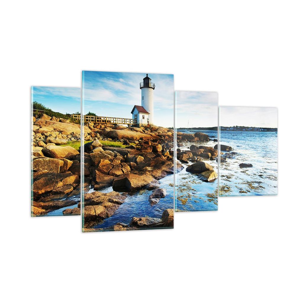 Bilder auf glas - Leuchtturm Ufer Wolke Landschaft - 120x70cm - Glasbilder - Wandbilder - Kunstdruck - zum Aufhängen bereit - Wanddekoration aus G...