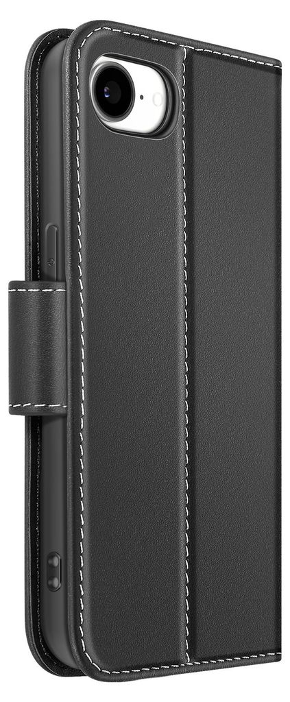 Avizar, Premium Lederhülle mit Kartenfach und Video-Ständer für iPhone 17e, Schwarz