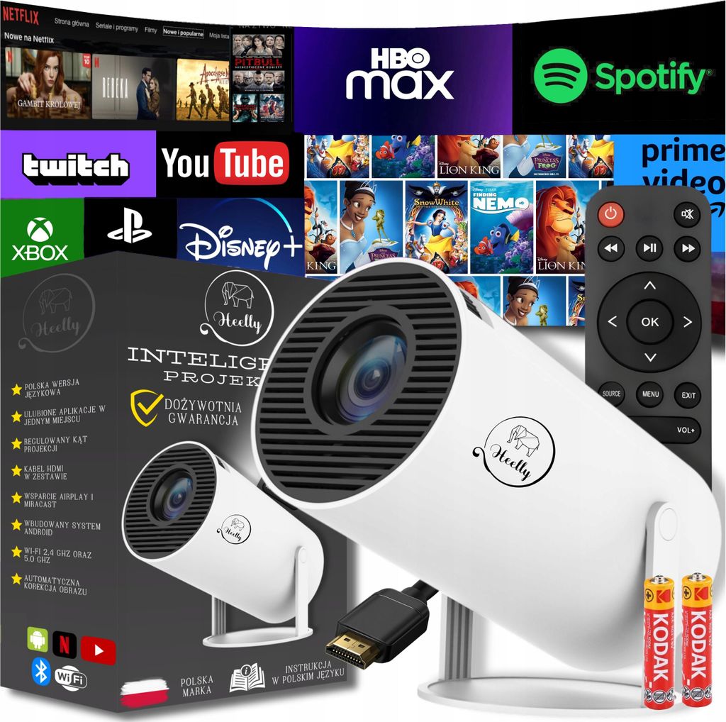 Mini Projektor Android Tv 4K - Wifi, Tragbar, Drehbarer Smart Speaker