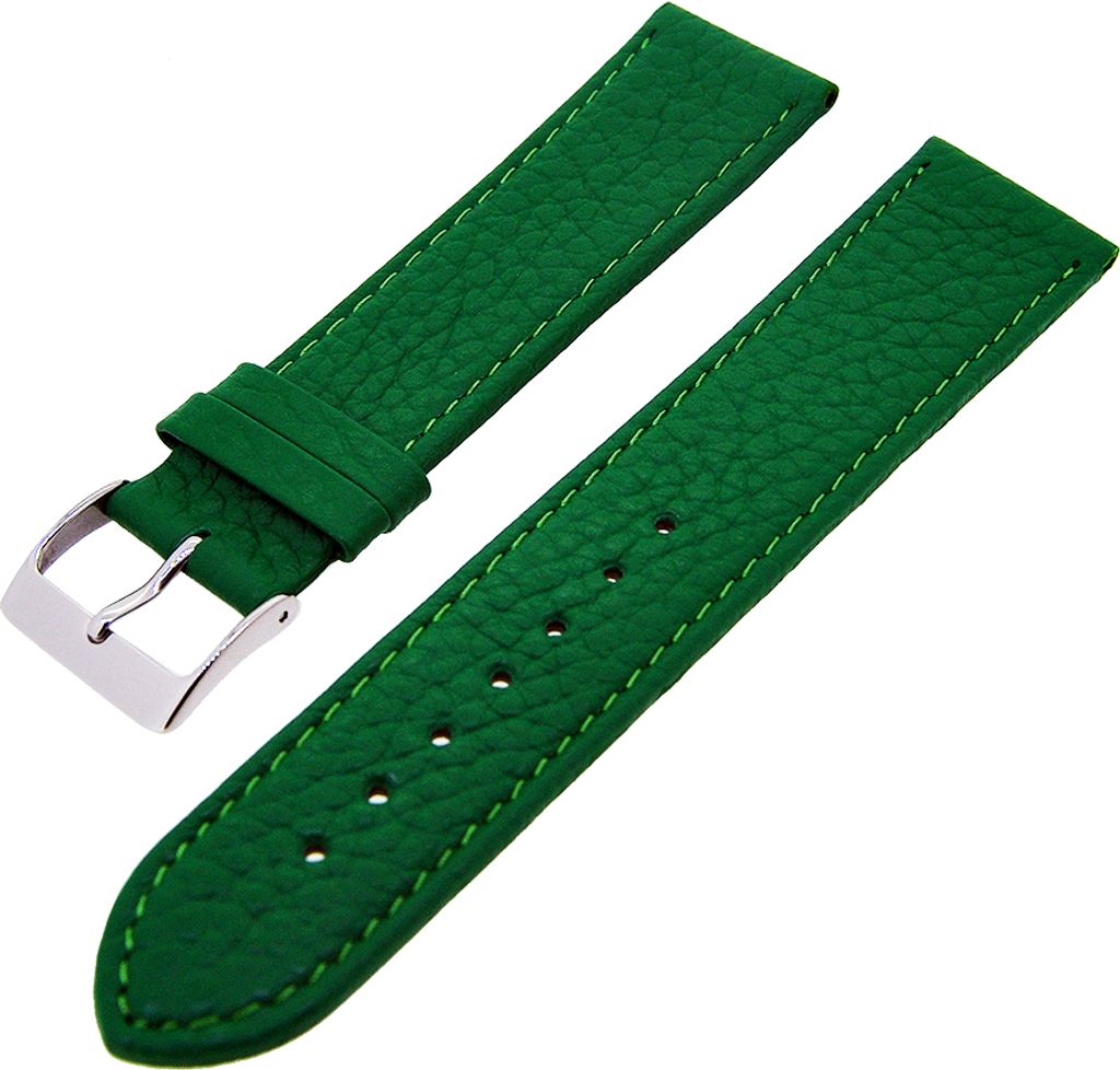 Uhrenarmband Kalbsleder flach mit Naht Grasgrün 20mm Dornschließe