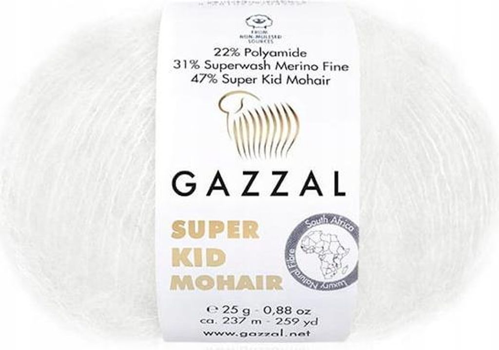 Gazzal Super Kid Mohair 64439 Mohairgarn 25 g 237 m Weiß Produktbild 