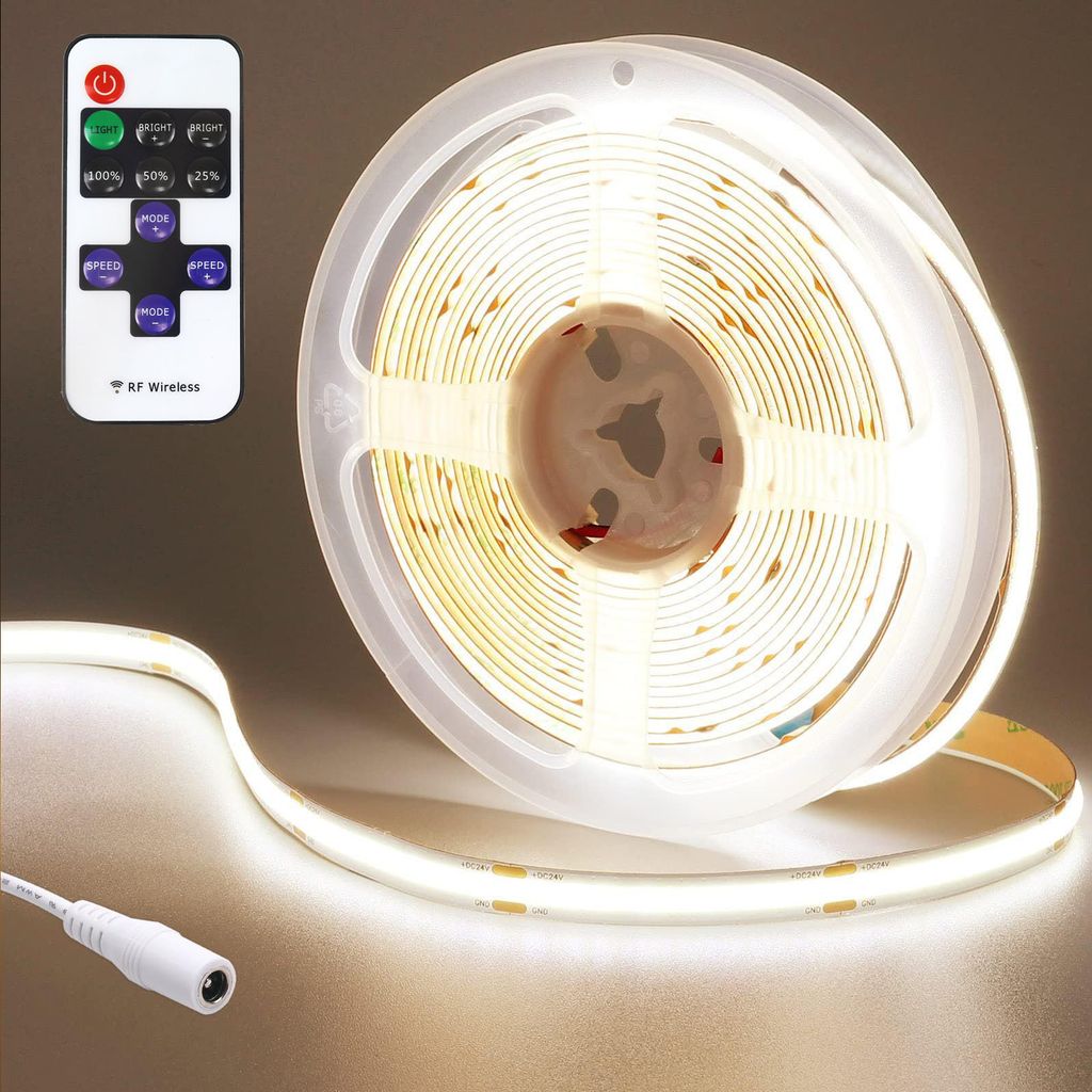 Led Strip 5m 4500K Naturweiß, 24V COB Led Streifen Mit Fernbedienung, Dimmbar Led Band Lichtband Leiste Band Für Innen Gaming Zimmer Zuhause Deko