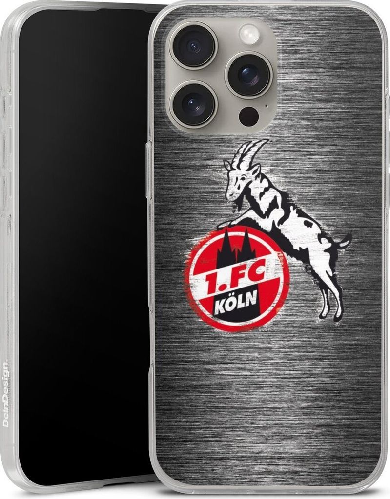 DeinDesign Handyhülle für Apple iPhone 16 Pro Max Silikon Hülle Case Smartphone Schutzhülle 1. FC Köln Metallic Look Offizielles Lizenzprodukt