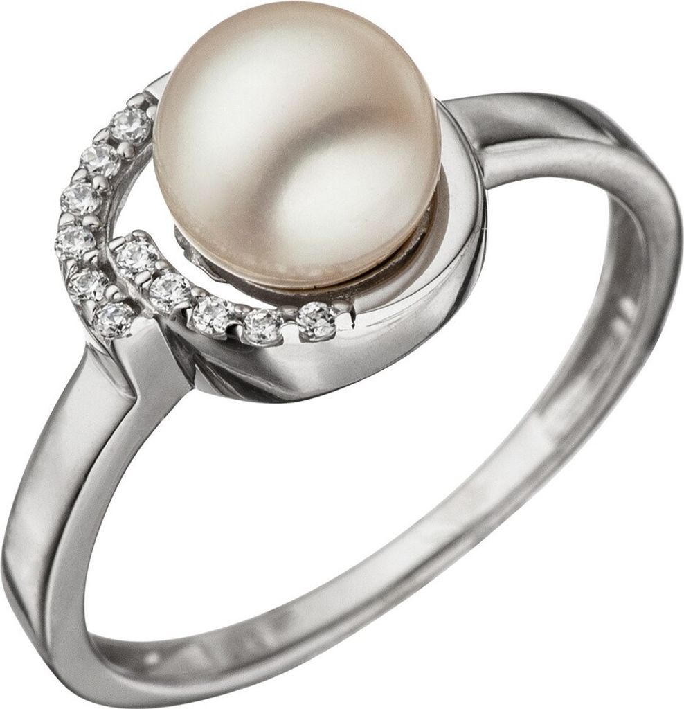 Ring Damenring mit Süßwasser Perle Zuchtperle weiß & Zirkonia 925 Silber elegant Innenumfang 50mm Ø15.9mm