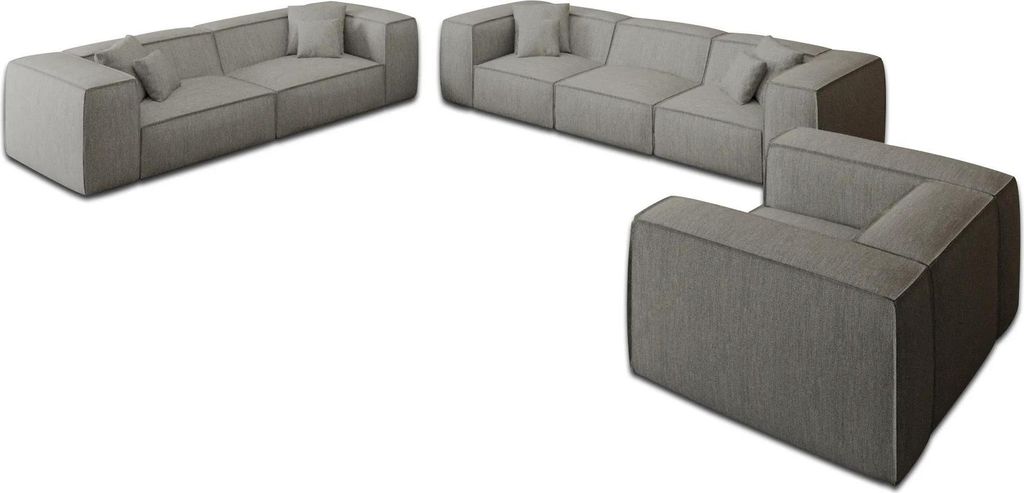 Strukturstoff 4-3-1-Sitzer Sofa Set Arelia Hellgrau