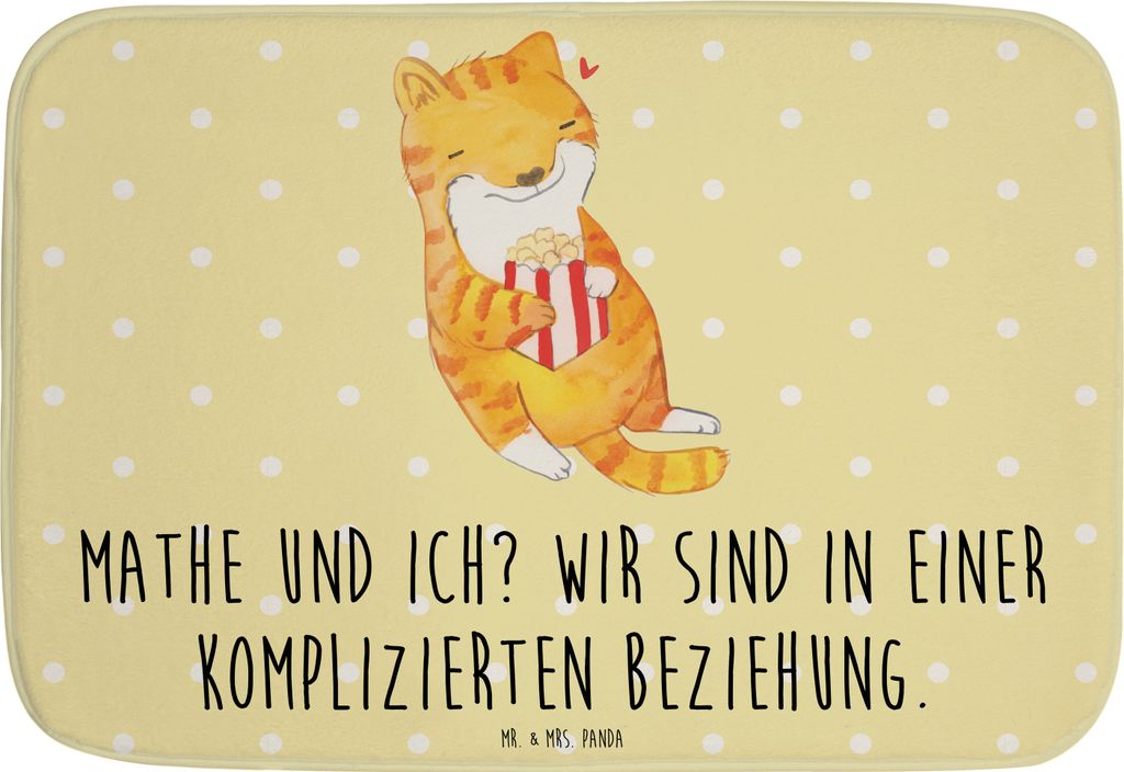 Mr. & Mrs. Panda Badematte Katze Dyskalkulie - Gelb Pastell - Geschenk, badezimmermatte, Badezimmer Matte, Rechenschwäche, Badteppich, Rechenstör...