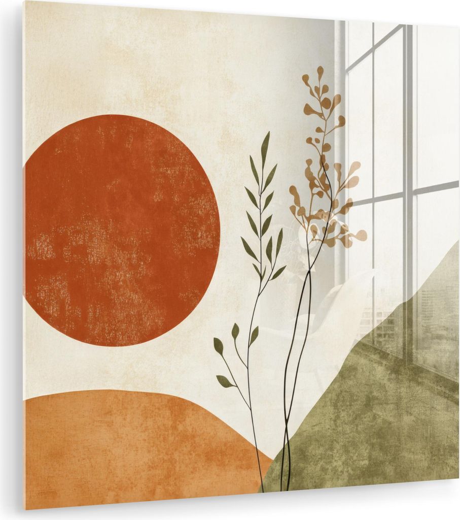 MuchoWow Glasbilder - Bilder auf Wandbild - Foto auf Glas Sonne - Abstrakt - Äste - Orange 20x20 cm Wanddekoration aus Glas - Acrylglasbild - Acry...