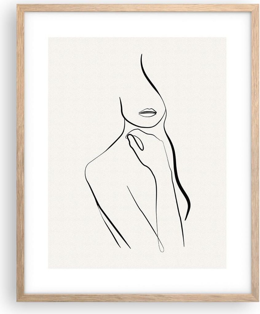 Gerahmtes Poster - Rahmen in heller Eiche - Frau Skizze Zeichnung - 40x50 cm - Wand Bild - Wanddeko - Wandbilder - Kunstposter - Wandposter - Bilde...