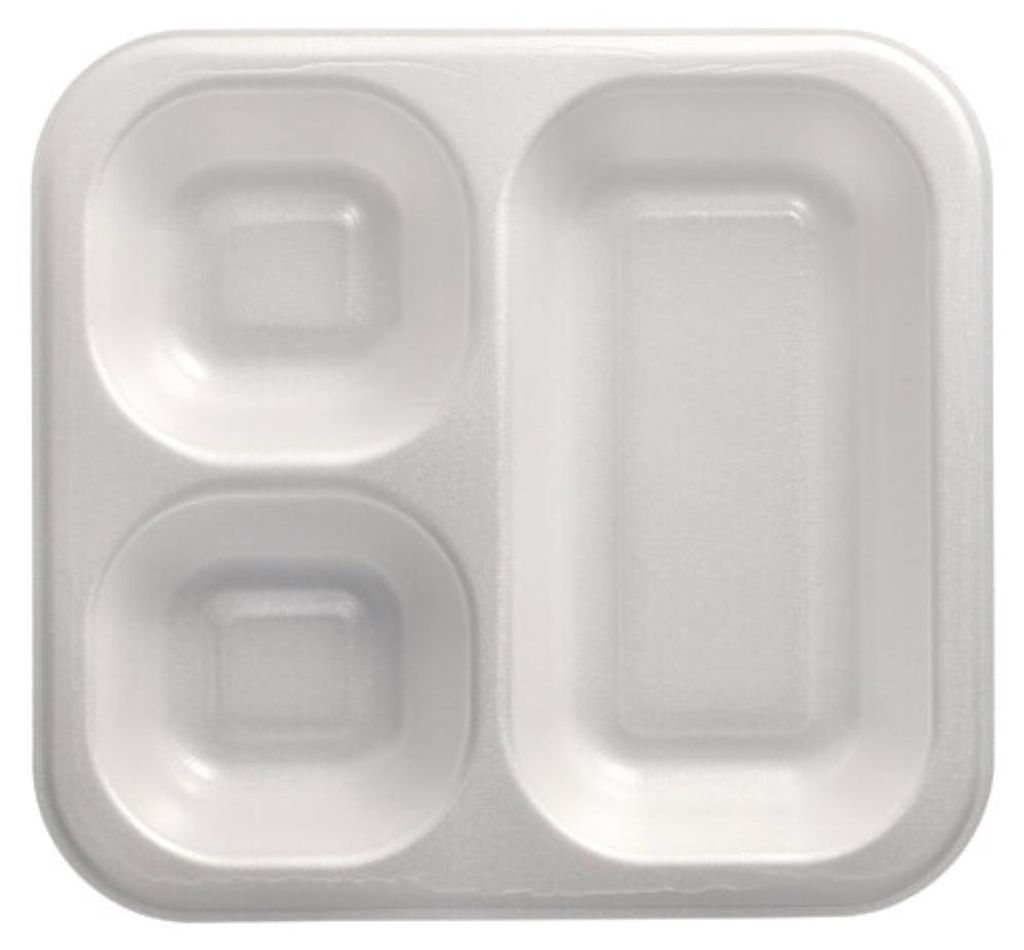 Starpak 50 Siegelschalen, XPS 3-geteilt 1150 ml 4,2 cm x 24,5 cm x 26,5 cm weiss laminiert | Folienbeutel (50 Stück)