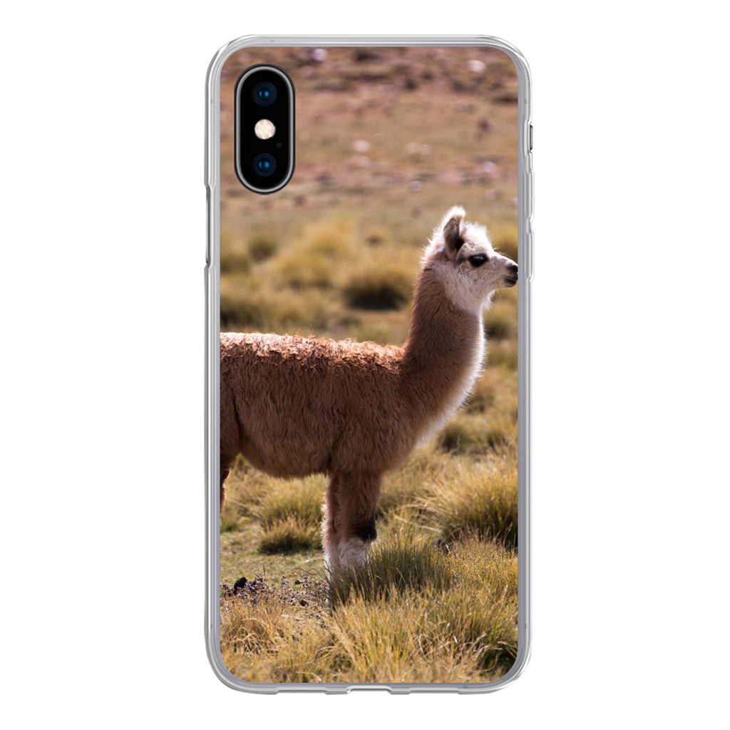 MuchoWow Handyhülle Schutzhülle Hülle für iPhone X Alpaka - Braun - Natur Silikon Softcase Handy Hülle - Handyhülle