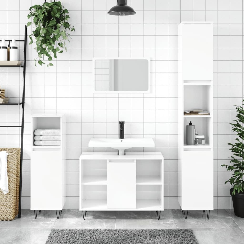 The Living Store Badschrank Hochglanz-Weiß 80x33x60 cm Holzwerkstoff