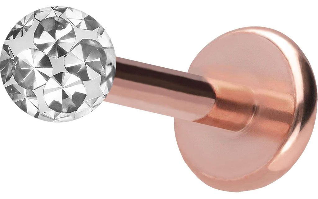Ohrpiercing, Nasenpiercing Titan Labret mit Push Fit EPOXY-KUGEL RoséGold Stablänge: 9mm + Stabstärke: 1mm + Kugelgröße: 2,5mm