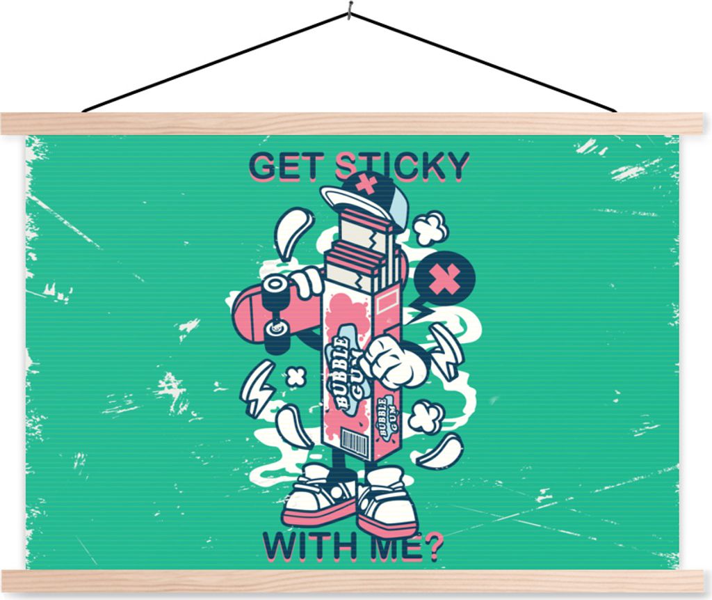 MuchoWow Textilposter Jahrgang - Kaugummi - Skateboard 60x40 cm mit holzfarbenen Rahmen - Bilder