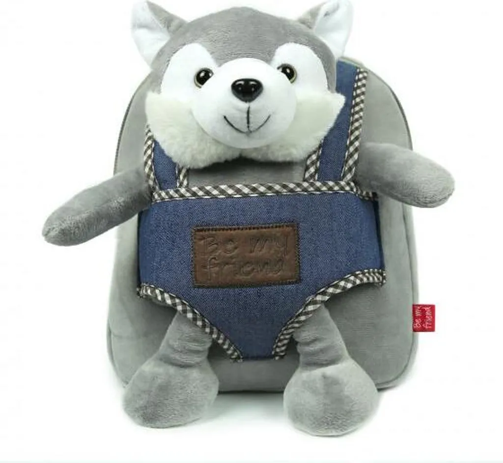 Sac à dos Husky Harry bleu : la peluche sac pour ne plus perdre son doudou