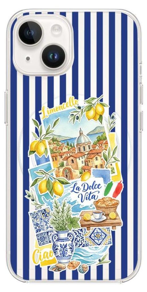 Hartschalenhülle für das iPhone 14 Plus, kompatibel mit MagSafe, transparent, Urlaub in Italien, Zitronen, Limoncello