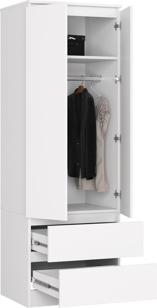 Kleiderschrank AKORD S60 Weiß 60 cm 2 Türen 2 Schubladen Produktbild 2