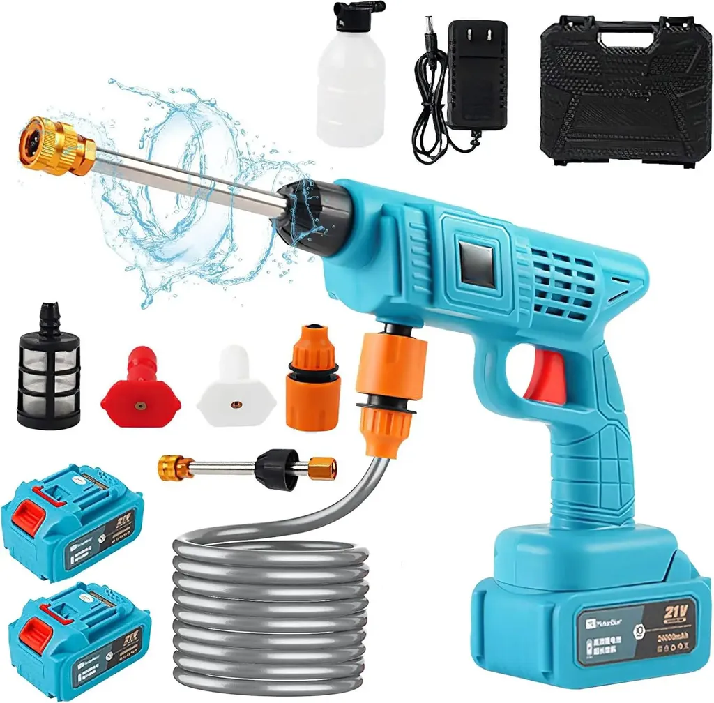Pulitore Alta Pressione Cordless 21V - Idropulitrice Elettrica 2X Batteria