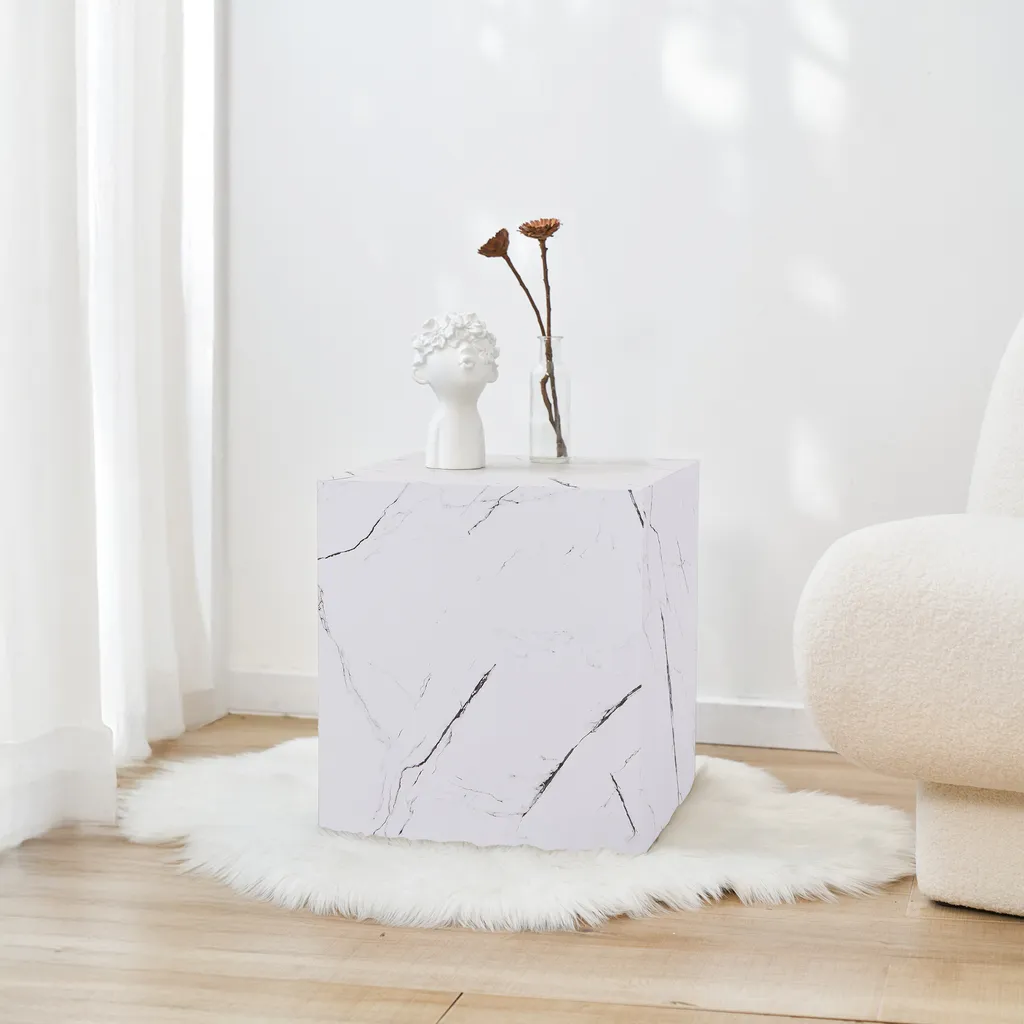 Tavolino da Caffè Cubo Marmo Bianco 45x40 cm | Arredo Minimalista MDF
