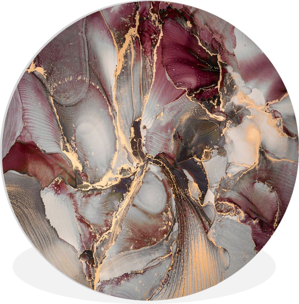 MuchoWow Rundes Wandbild - Runde Bilder Gold - Marmor - Lila Ø 30 cm Kreis Wanddekoration Kunststoff - Wandkreis - Wandschmuck - Schlafzimmer - ...