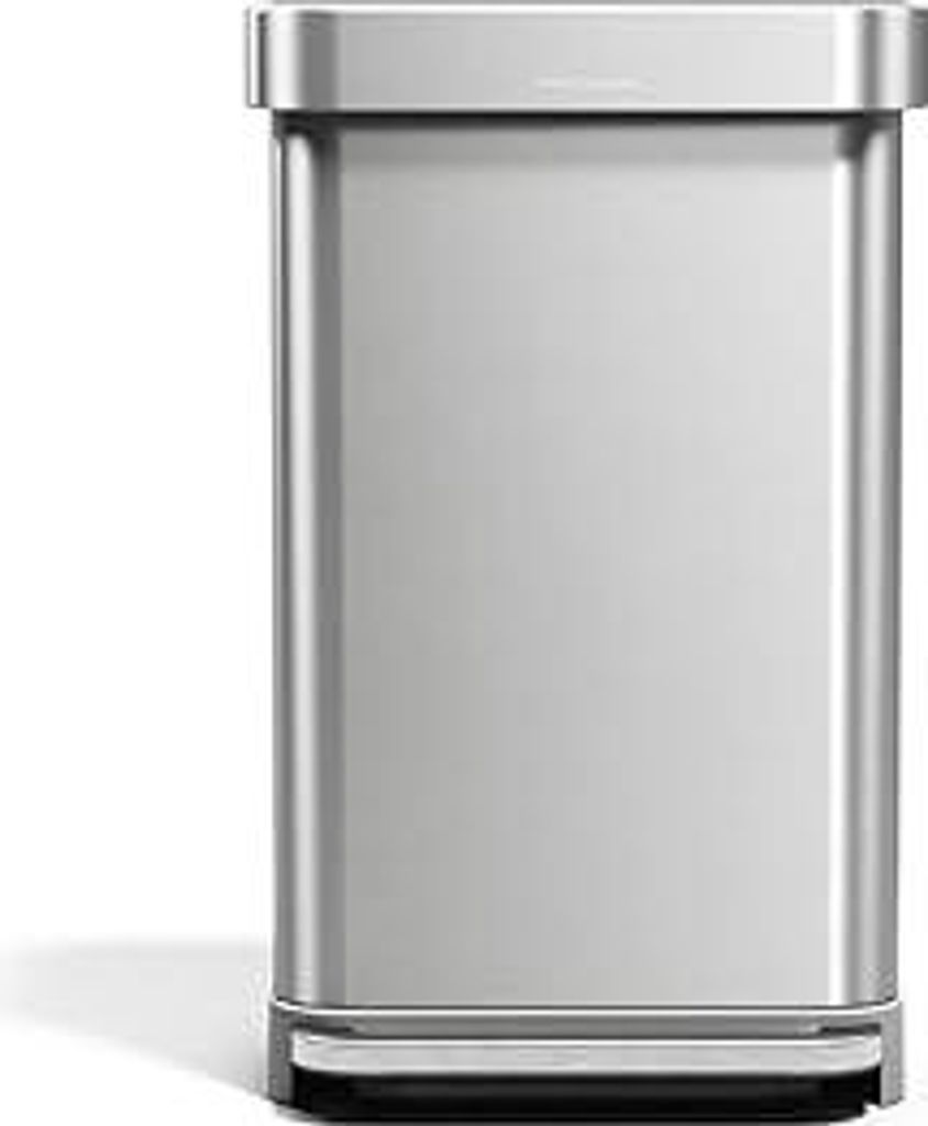 simplehuman CW2080 45 Liter, rechteckiger Treteimer mit Beutelfach, Mülleimer Küche, gebu?rsteter Edelstahl mit grauem Kunststoffdeckel
