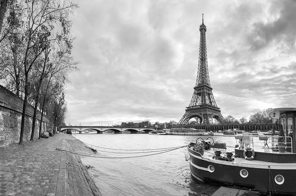 Muralo Fototapete Architektur 405 (B) x 270 (H) cm Vliestapete Wand Tapete Fluss Paris Eiffelturm Brücke Wohnzimmer Schlafzimmer moderne Wandbild ...