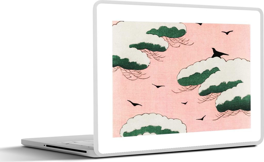 MuchoWow Laptop Aufkleber Sticker Cover Wolken - Vogel - Japandi - Jahrgang 36.5x27.5 cm - Laptop-Sticker