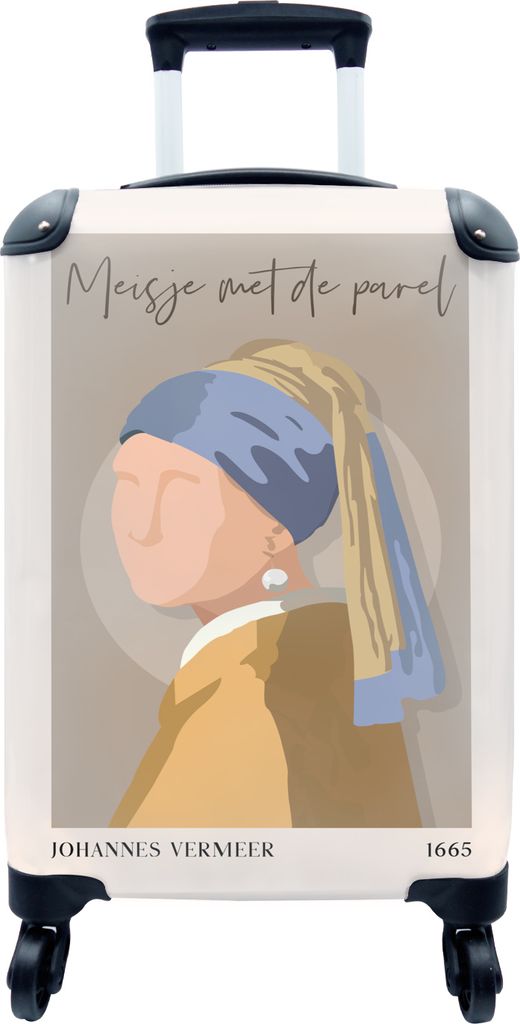 MuchoWow MuchoWow Koffer Handgepäck Trolley Rollkoffer Kleine Reisekoffer mit 4 Rollen - Alte Meister - Mädchen mit Perlenohrring - Braun - V...