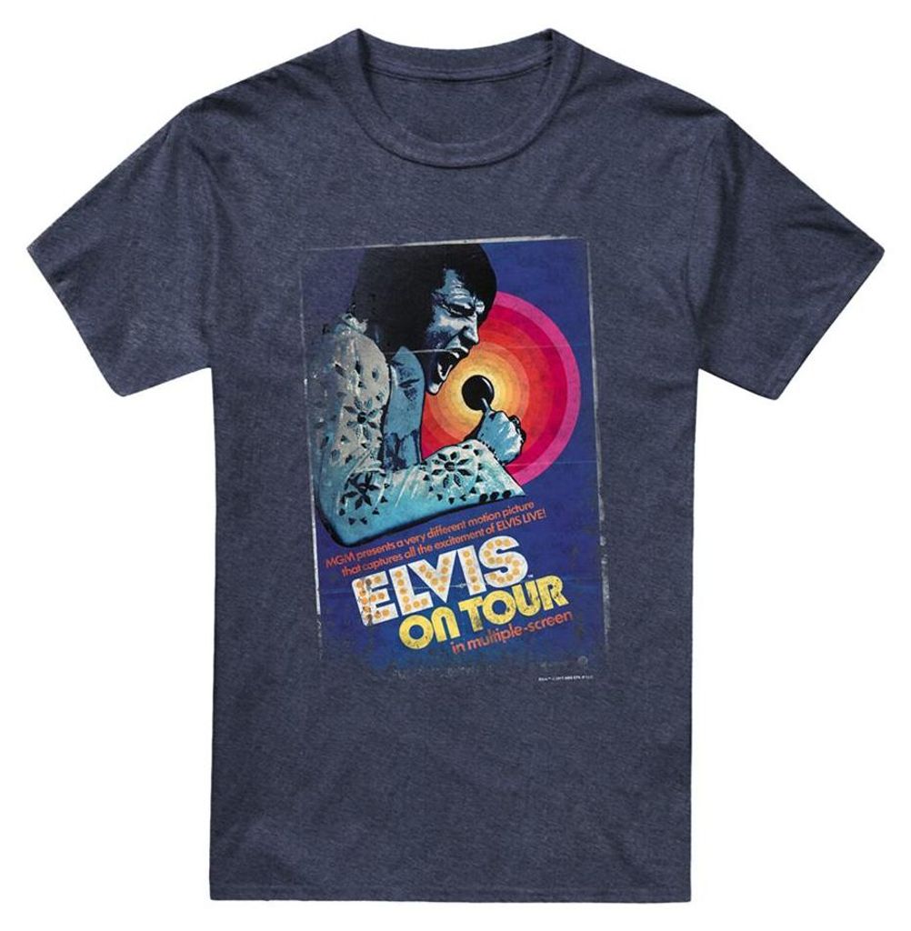 Elvis Presley - "On Tour" T-Shirt für Herren/Damen Uni, meliert TV33212 (XXL) (Marine)