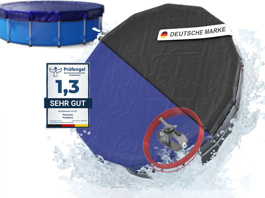 Planenfux Pool Abdeckplane für Ø 366 - 400 cm Rundpools | 2-in-1 Poolabdeckung rund aus 200g/m² PE Material | UV-resistente Sommer- & Winterab...