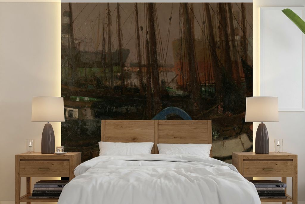 MuchoWow Fototapete für Wohnzimmer oder Schlafzimmer Wandtapete Vinyl Motivtapete Schiffe im Eis - Gemälde von George Hendrik Breitner - 220x22...
