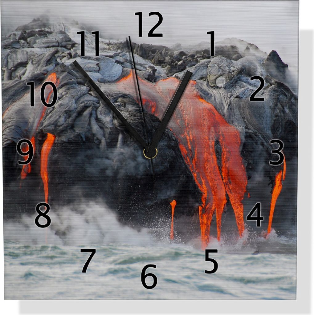 Wallario Design Wanduhr Lavastrom ins Meer aus Aluverbund, Größe 30 x 30 cm