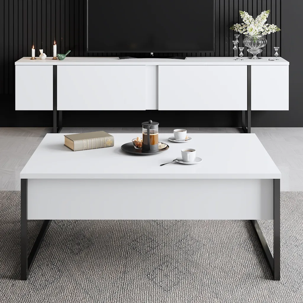 Table basse compacte blanc et noir 90 cm pour optimiser un petit salon - 2