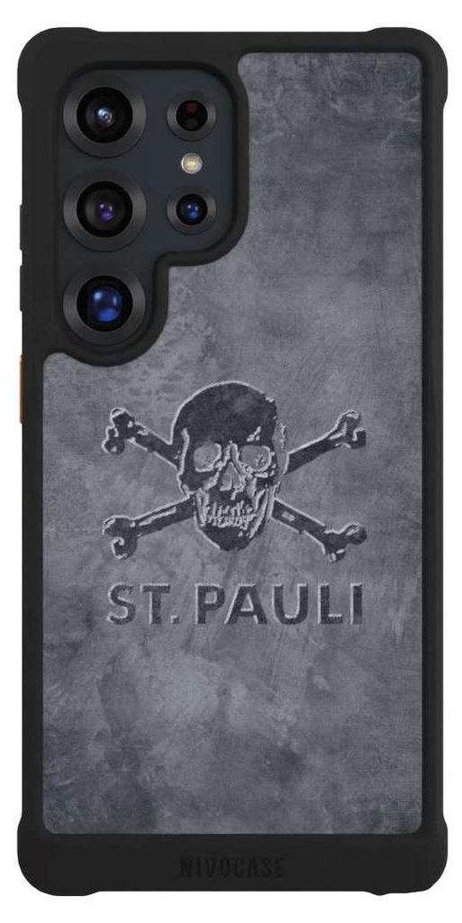 NIVOCASE Hülle für Samsung Galaxy S25 Ultra Stoßfeste Handyhülle NIVOmax Case Schwarz Beton FC St. Pauli Logo