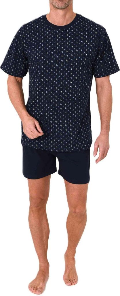 Normann Herren Schlafanzug kurzarm Shorty Pyjama in edler Minimal Print Optik ; navy , 58