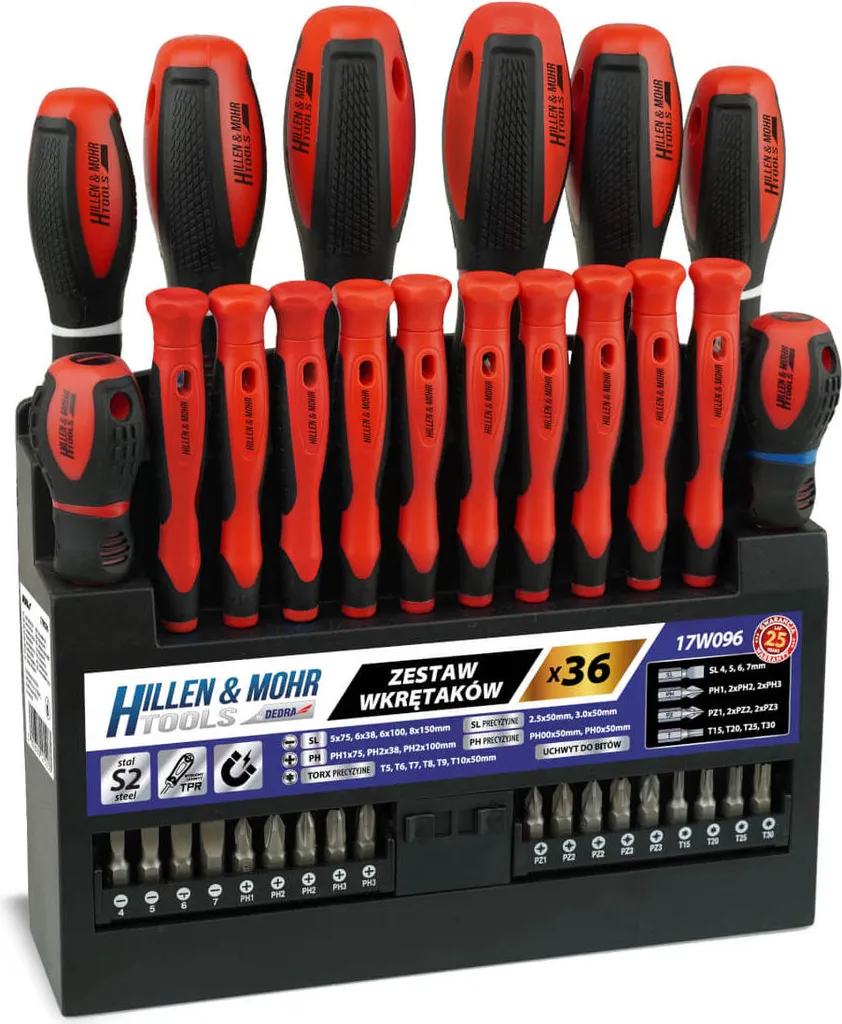 Jeu de 36 tournevis et embouts Hillen& 17W096 en acier S2 avec support