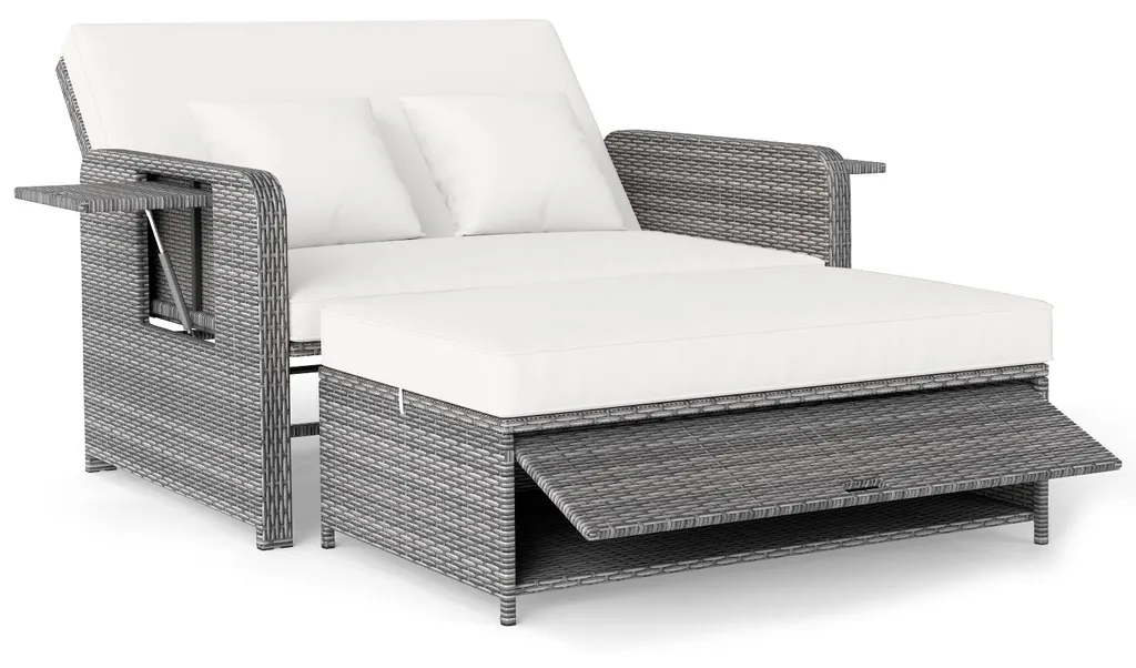 Chaise longue COSTWAY en polyrotin blanc avec dossier réglable de jardin