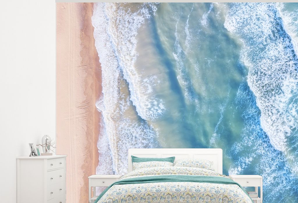 MuchoWow Fototapete für Wohnzimmer oder Schlafzimmer Wandtapete Vinyl Motivtapete Strand - Wasser - Meer - 275x220 cm - Gemustert