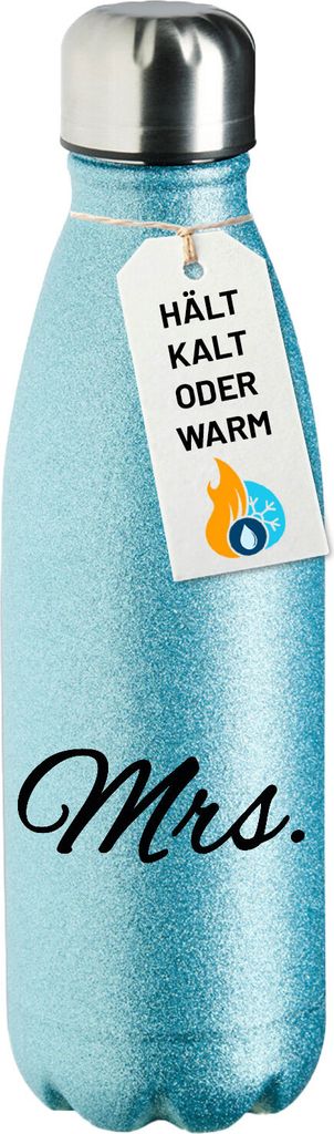 Huuraa Trinkflasche Mrs. Schriftzug 500ml Blue Edelstahl Wasserflasche Trinkflasche Geschenkidee