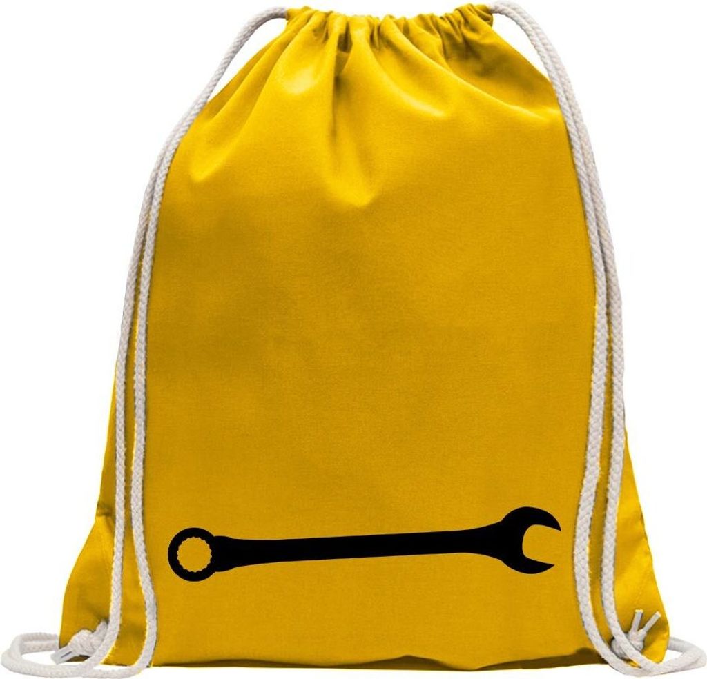 Kiwistar - Turnbeutel - gelb - Maulschlüssel Schrauben - Fun Rucksack Sport Beutel Gymsack Baumwolle mit Ziehgurt