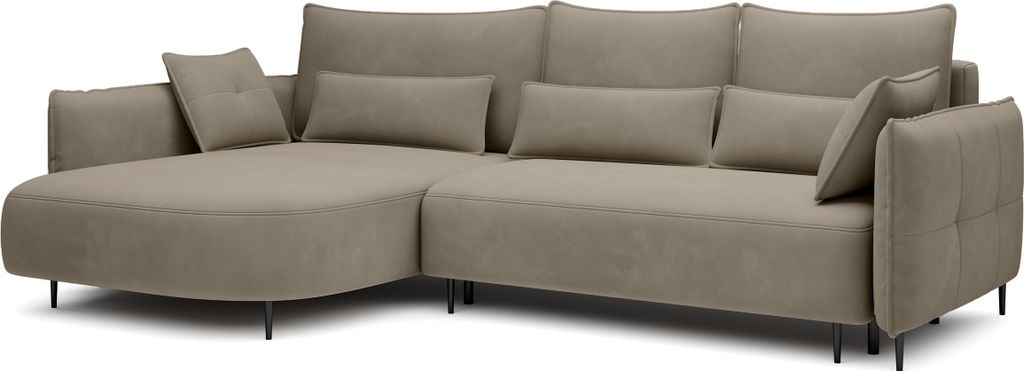 Selsey Oblivio - Ecksofa mit Schlaffunktion, Bettkasten, Veloursbezug wasserabweisend Hellbraun, Ottomane links