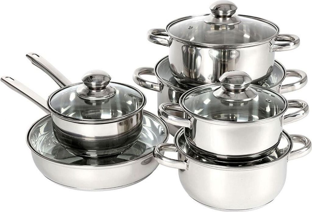 BURI Edelstahl Kochtopfset 12-tlg. mit Glasdeckel Topfset Produktbild 