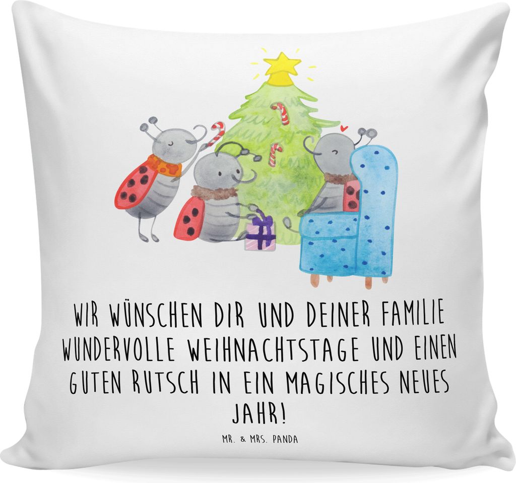 Mr. & Mrs. Panda Kuschel Kissen Weihnachten Smörle - Weiß - Geschenk, Tannennadeln, Bedrucktes, zierkissen 40x40, Weihnachtsbaum, Pfefferminzstan...