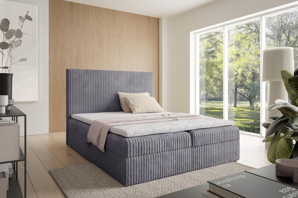 MEBLINI Boxspringbett mit Bettkasten - Gepolstert Doppelbett mit Matratze und Topper - Polsterbett mit Stauraum - Bett mit Kopfteil - Stauraumbett ...